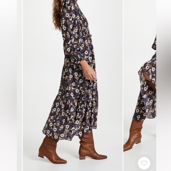 Moon River Dresses & Skirts - Anthropologie Moon River Shirred Floral Blue Brown Black Maxi Dress XS